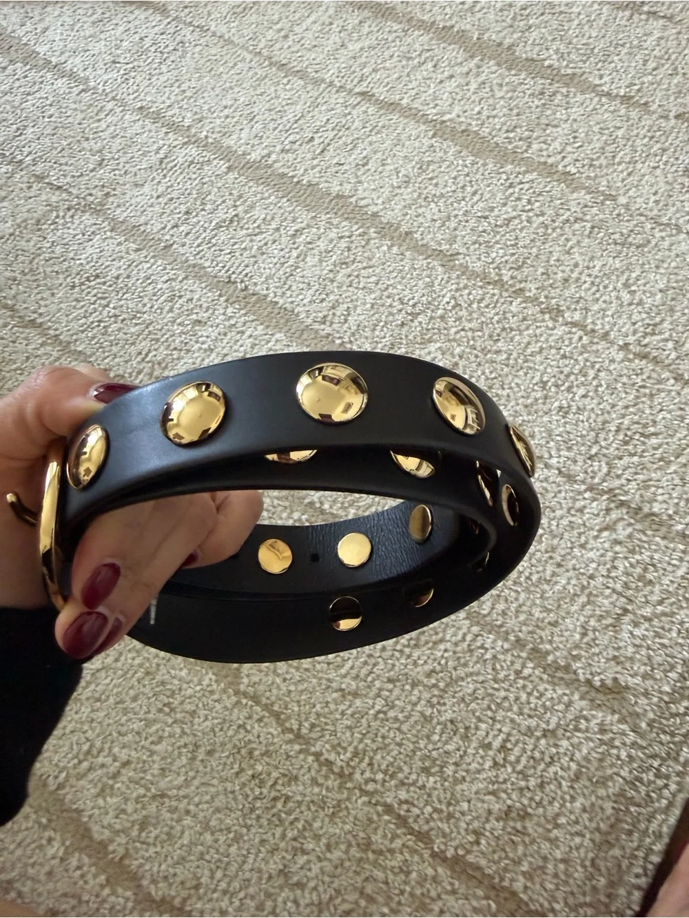 Black Leather Belt with Gold studs and buckles